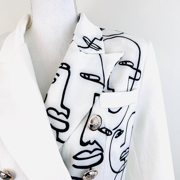 Blazer Jackets & Blazers - *New* Koandaily Black & White Faces Art Deco Wearable Art Blazer Jacket Sz Small